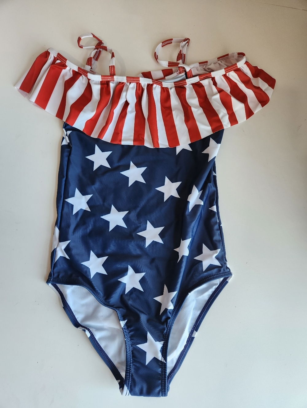 USA FLAG Girls One Piece Swimsuit Ruffle Swimwear 9-10 Years Bathing Suit